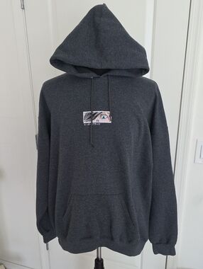 Manga Charcoal Hooded Sweatshirt with Embroidered Eye Patch Graphic and Kanji